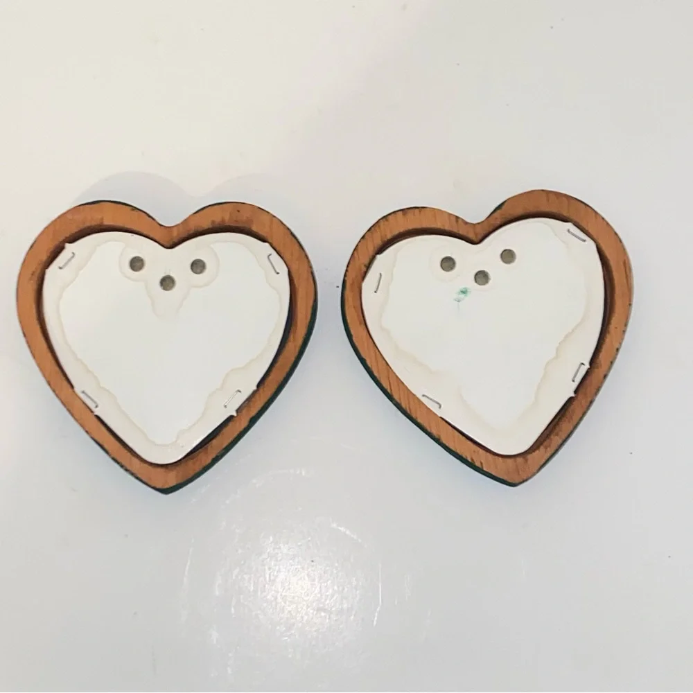 Vintage Hunter Green Painted Wooden Heart Shaped Accent Mirrors Set of 2